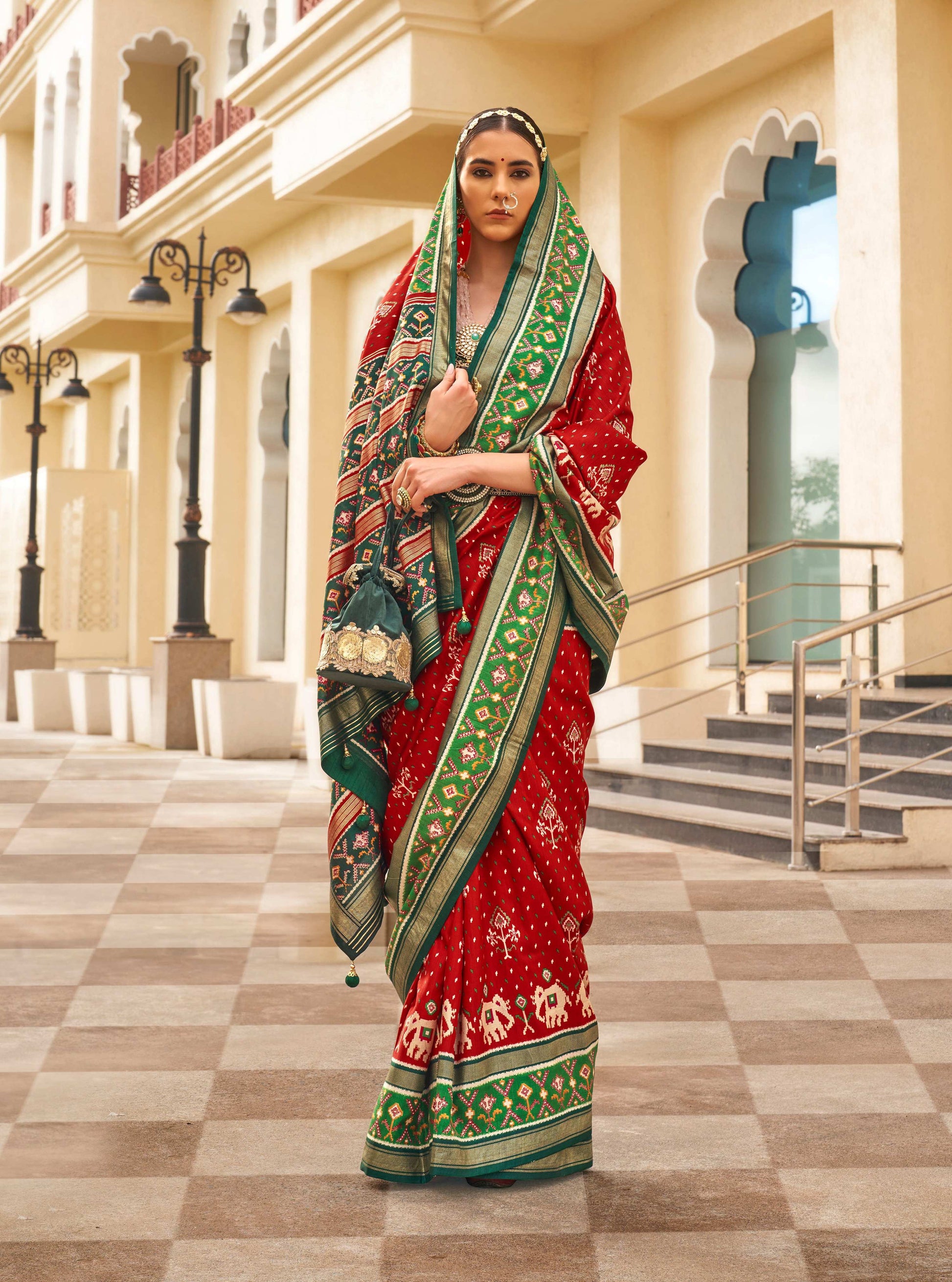 Monjolika Fashion Maroon Colour Sigma Silk Patola Printed Saree With Blouse