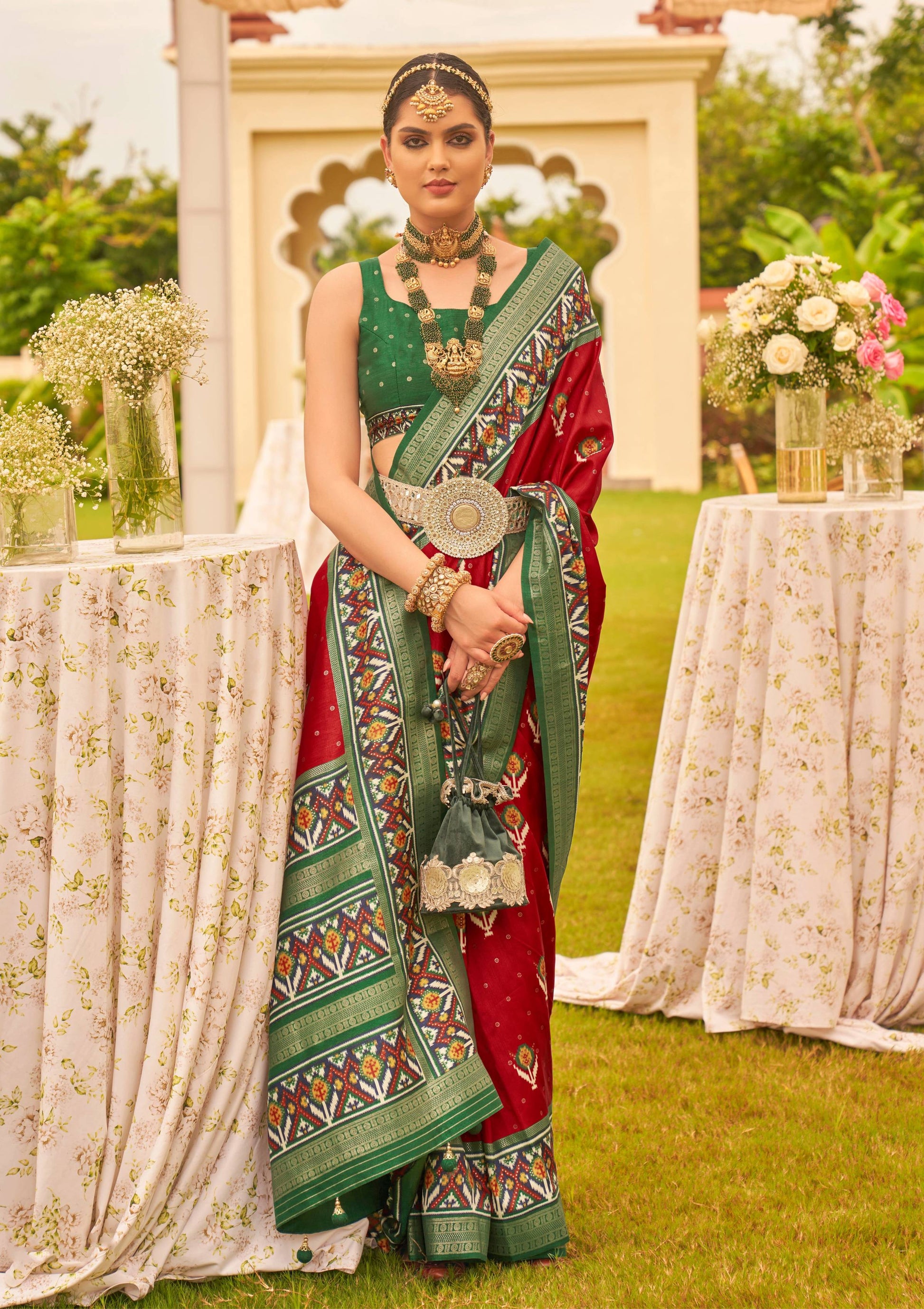 Monjolika Fashion Maroon Colour Sigma Silk Patola Printed Saree With Blouse