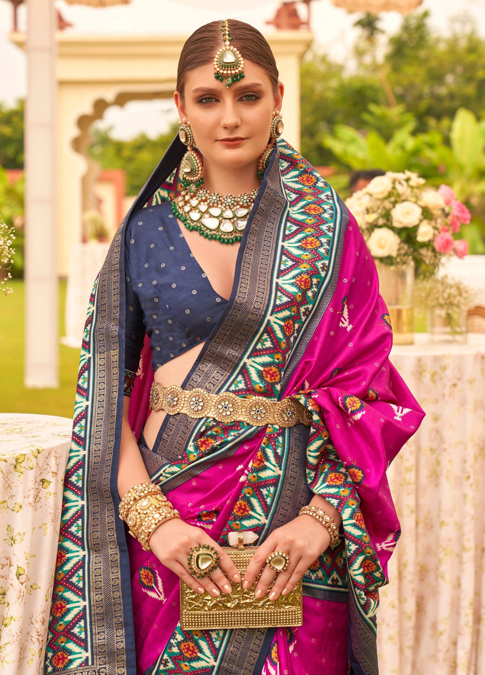 Monjolika Fashion Magenta Colour Sigma Silk Patola Printed Saree With Blouse