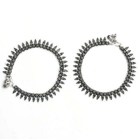 Mominos Fashion Kamal Johar Oxidised Silver Women Wear Anklets
