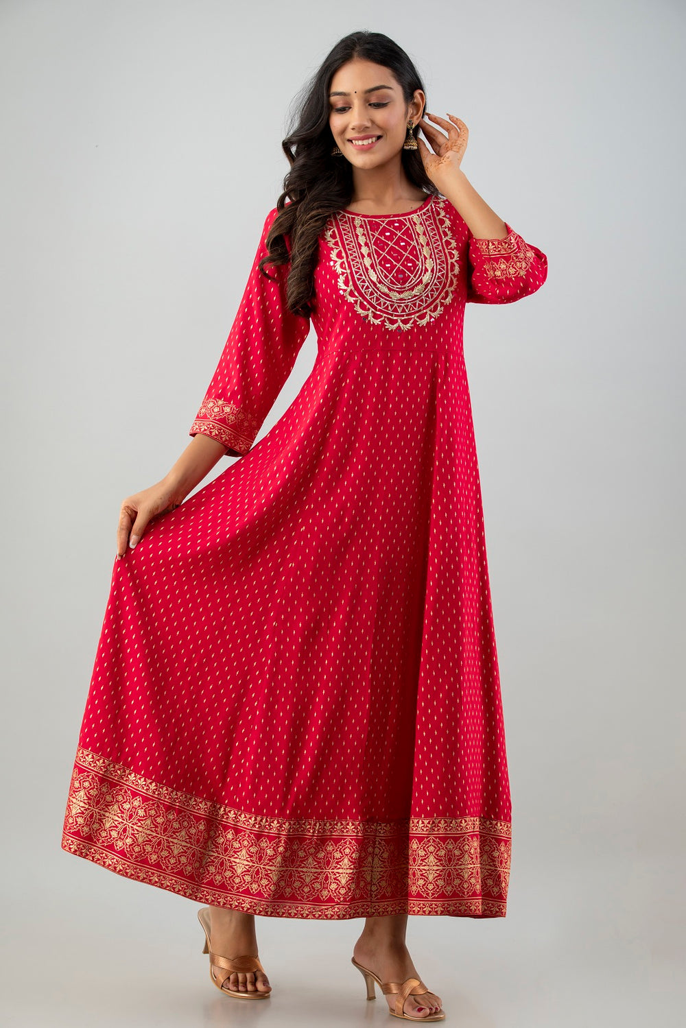 Juniper Women's Red Rayon Printed Flared Dress