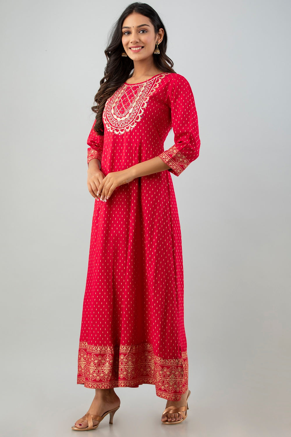 Juniper Women's Red Rayon Printed Flared Dress