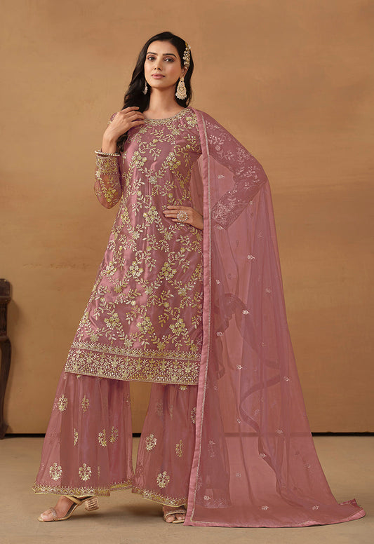 Monjolika Fashion Light Pink Net Embroidered Trendy Salwar Suit