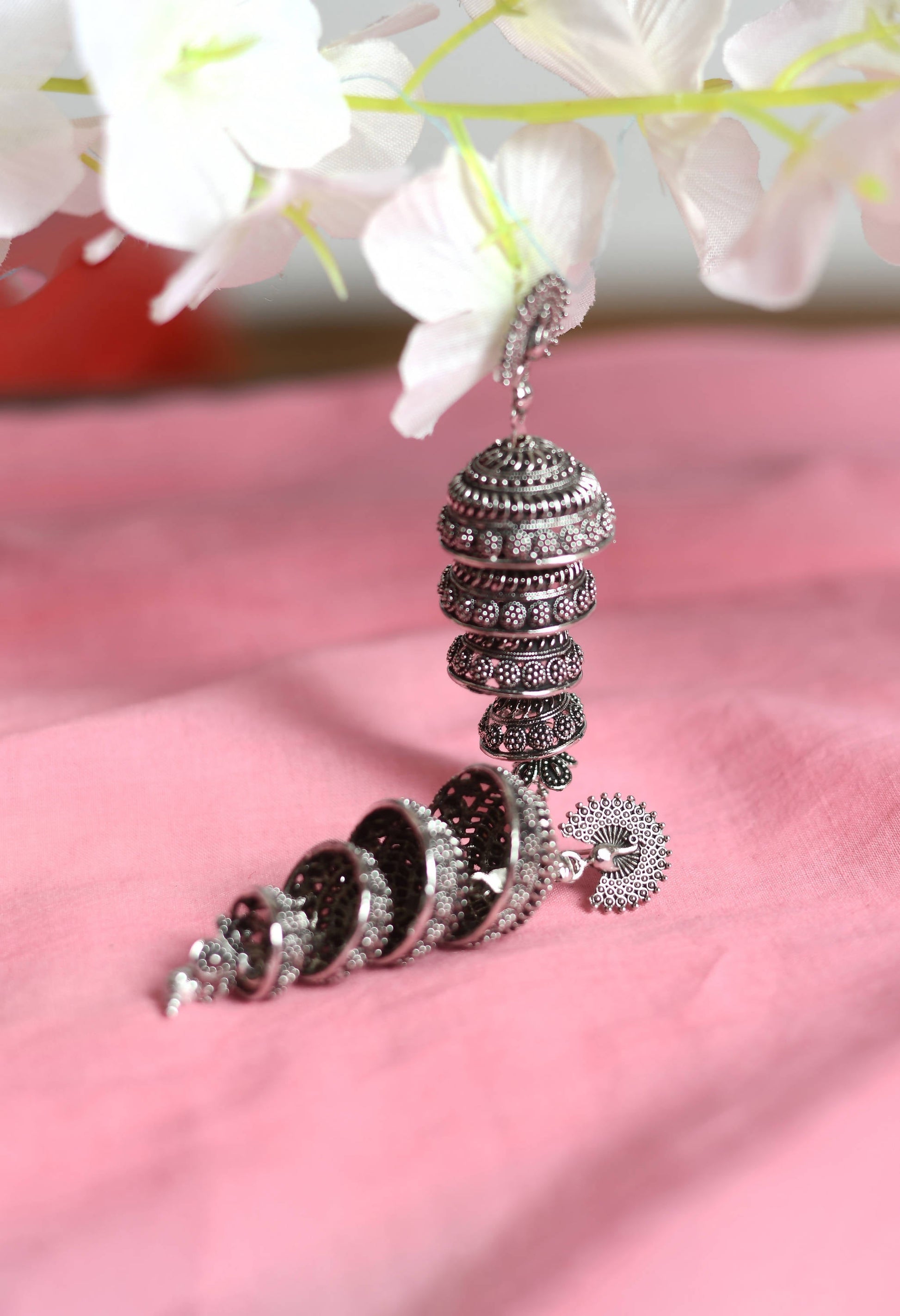 Mominos Fashion Johar Kamal Peacock Design Silver Colour Earrings - Grab2buy