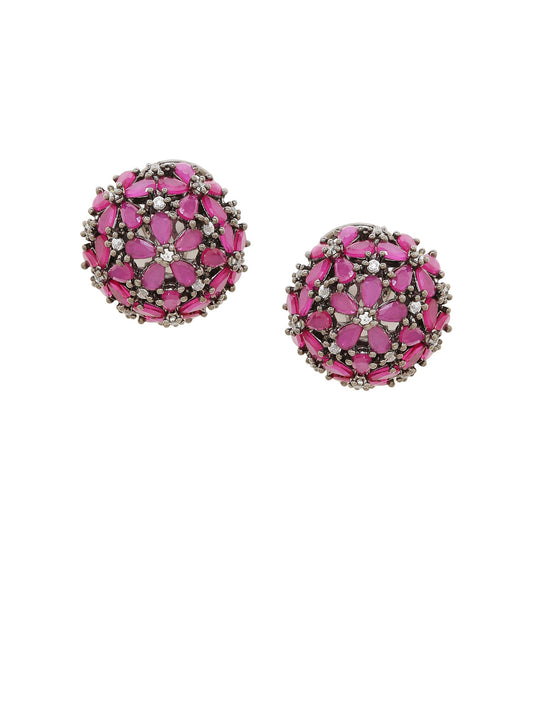 Shoshaa Maroon & Gunmetal-Toned Circular Studs - Grab2buy