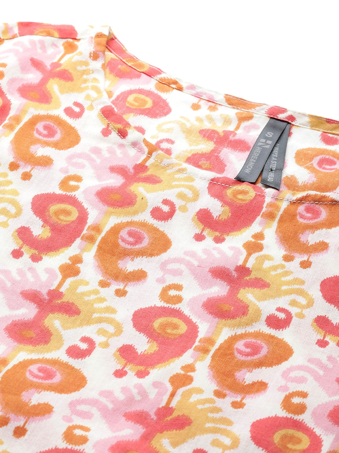 HERE&NOW Women Orange & White Ethnic Motifs Printed Kurta 
