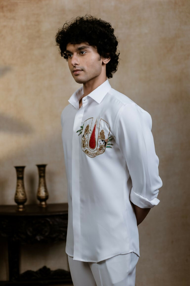 British White Sri Vari Sutra Shirt By Hilo Design 
