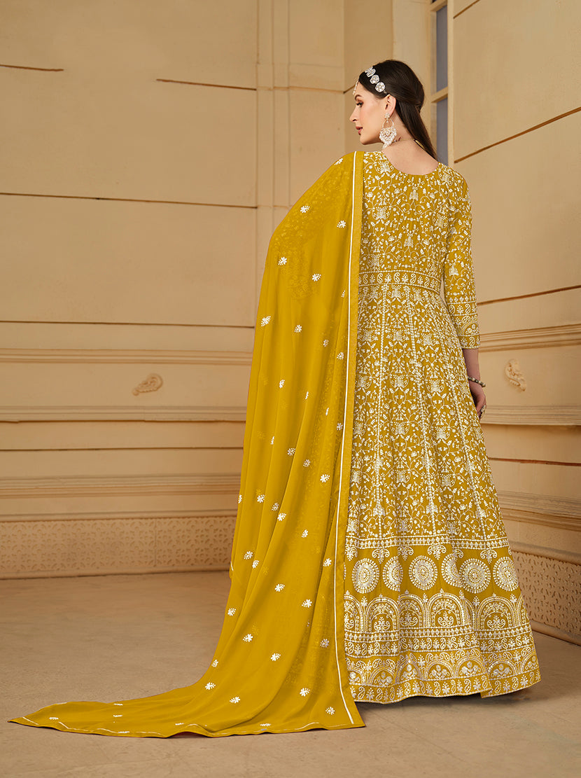 Monjolika Fashion Faux Georgette Mustard Anarkali Salwar Kameez