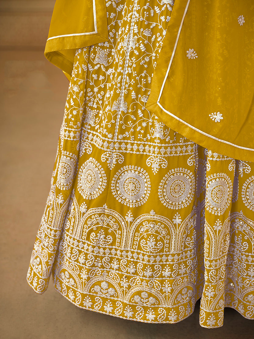 Monjolika Fashion Faux Georgette Mustard Anarkali Salwar Kameez