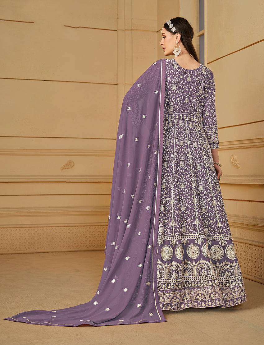 Monjolika Fashion Faux Georgette Lavender Anarkali Salwar Kameez