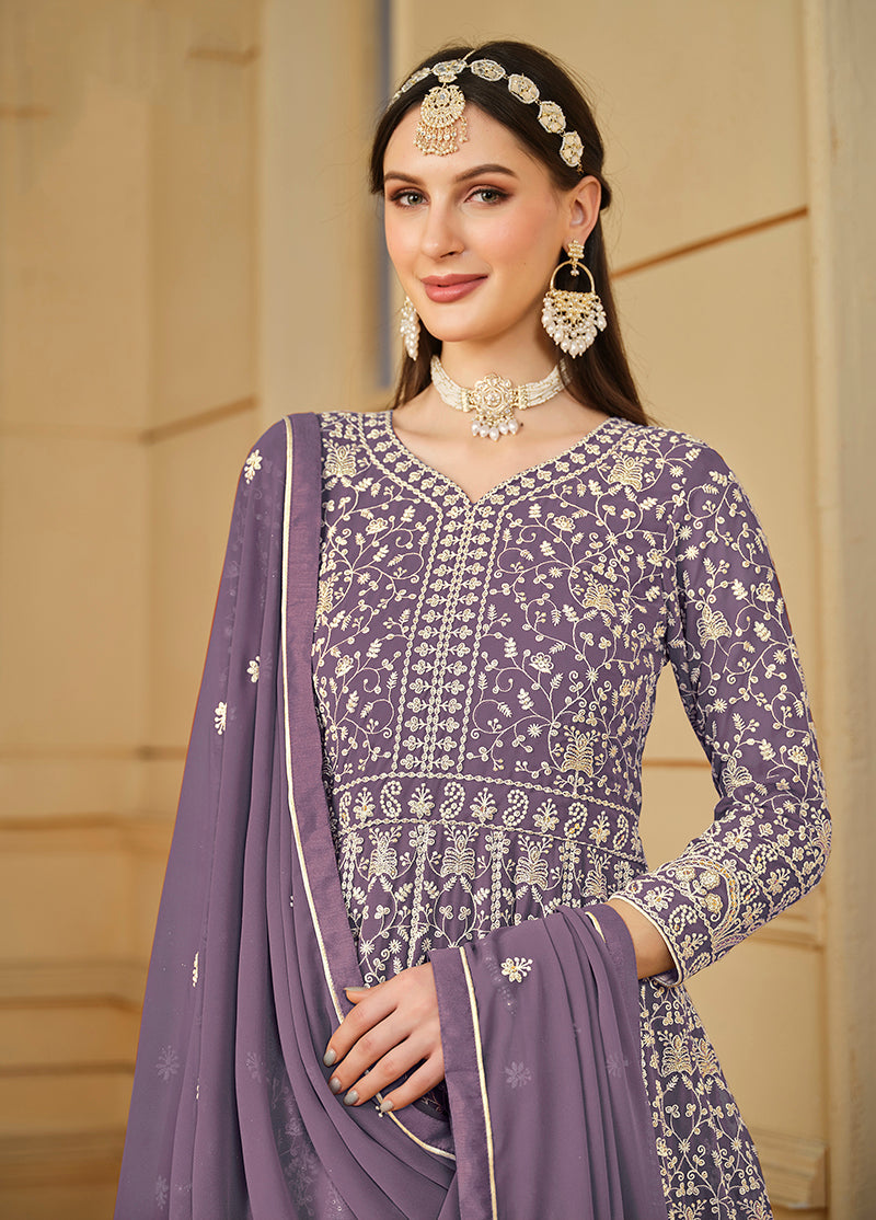 Monjolika Fashion Faux Georgette Lavender Anarkali Salwar Kameez