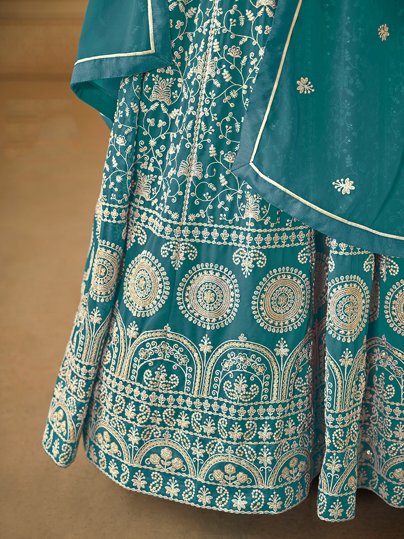 Monjolika Fashion Faux Georgette Teal Anarkali Salwar Kameez