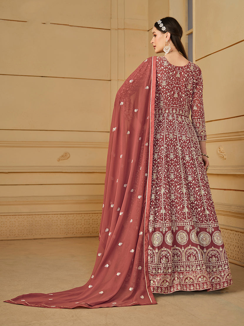 Monjolika Fashion Faux Georgette Light Brown Anarkali Salwar Kameez