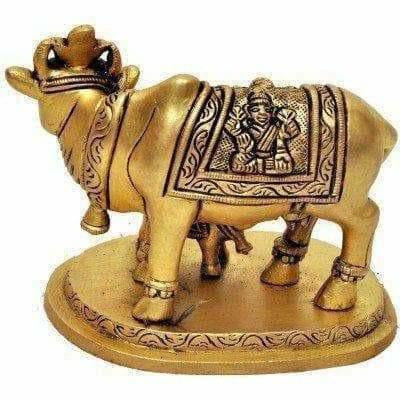 Brass Holy Kamdhenu Cow and Calf Sculpture - Grab2buy