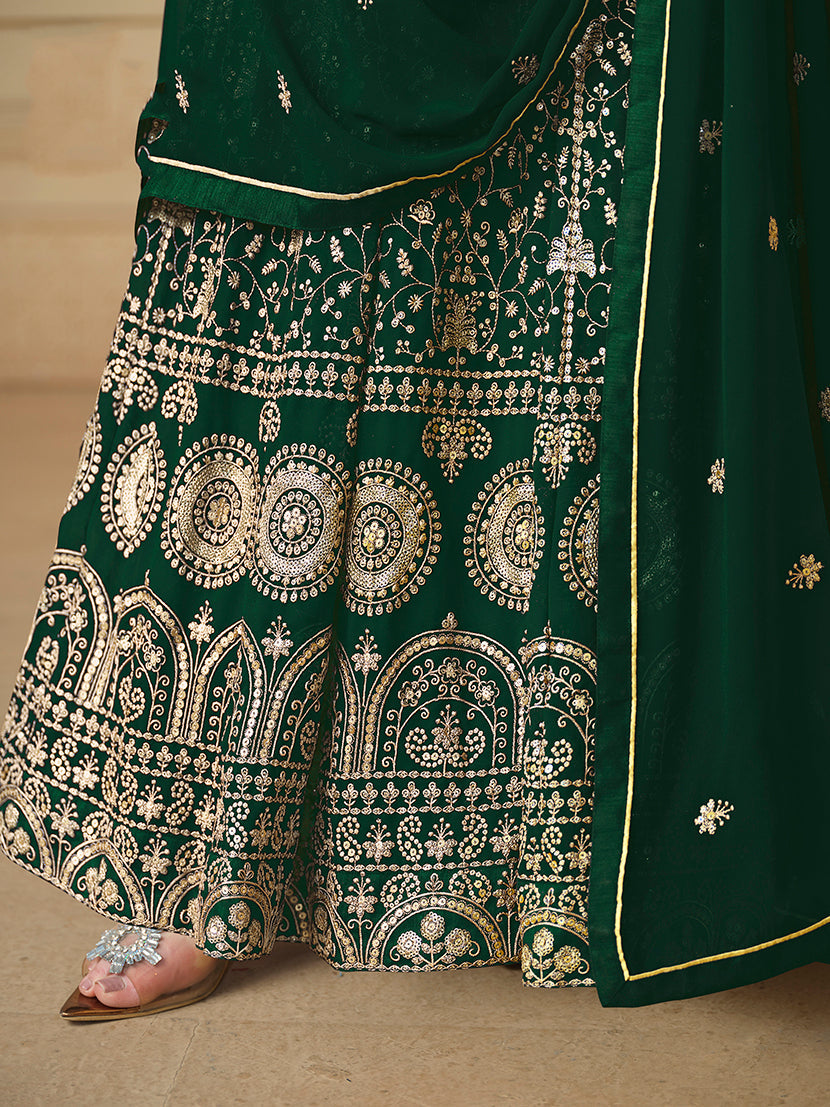 Monjolika Fashion Faux Georgette Embroidered Green Anarkali Salwar Suit