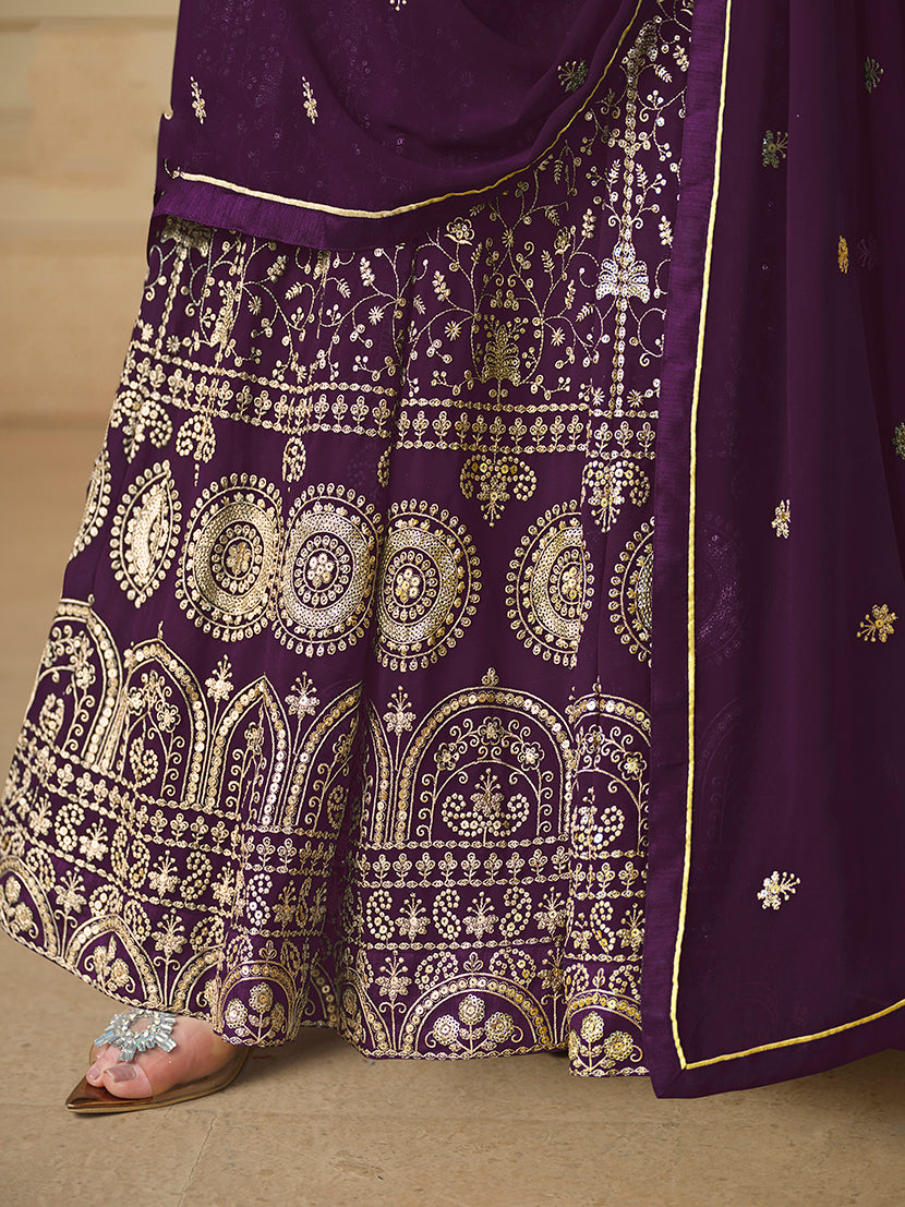 Monjolika Fashion Faux Georgette Embroidered Purple Anarkali Salwar Suit