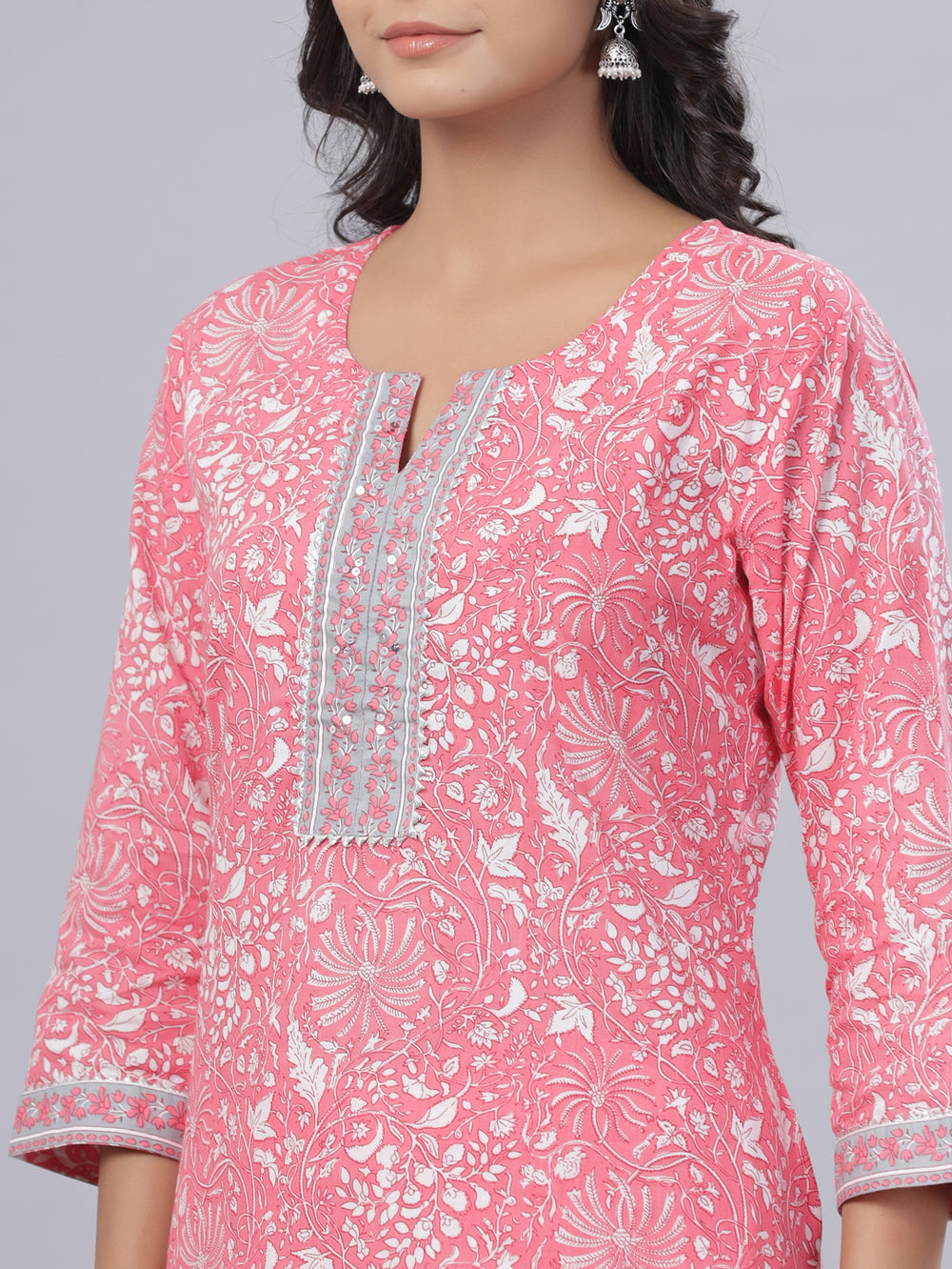 Juniper Women's Pink Cotton Printed Straight Kurta Pant Dupatta Set