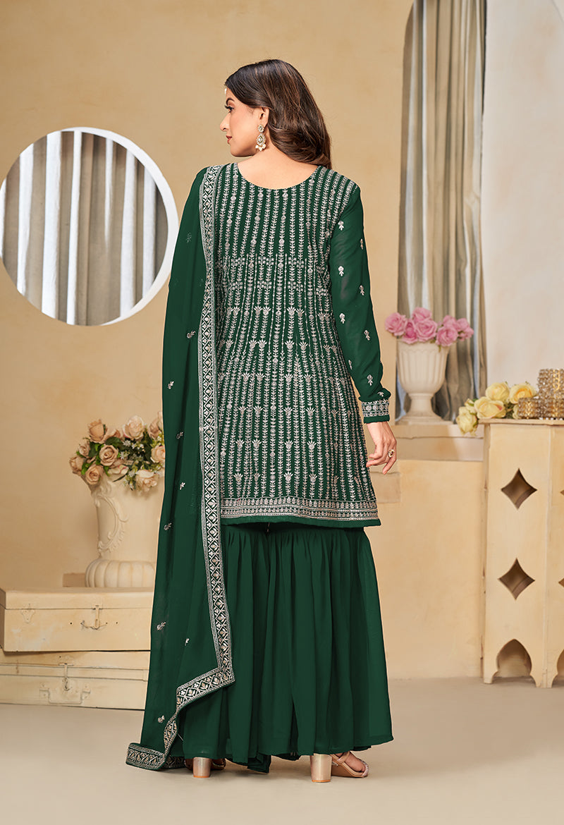 Monjolika Fashion Embroidered Green Faux Georgette Trendy Salwar Kameez
