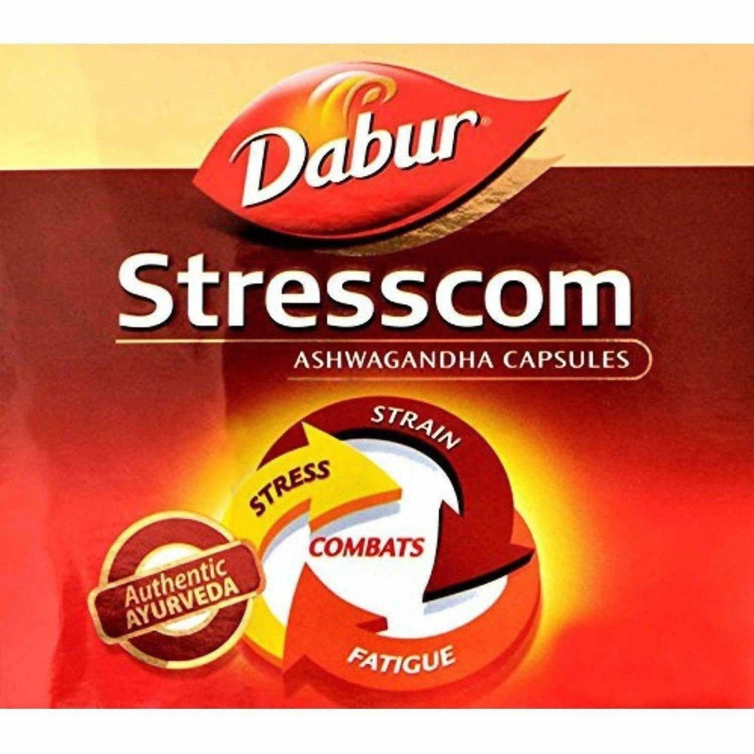 Dabur Stresscom Ashwagandha Capsules | Ayurvedic Adaptogen for Stress Relief & Vitality 
