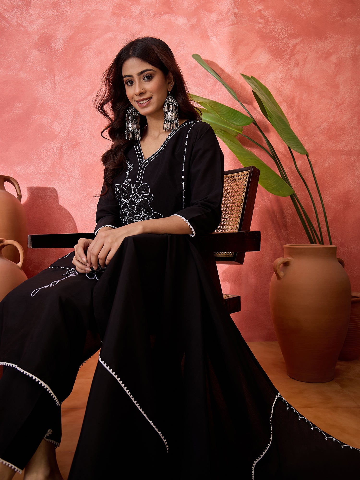 Joban Fashion Black Silk Embroidery Readymade Kurta Set