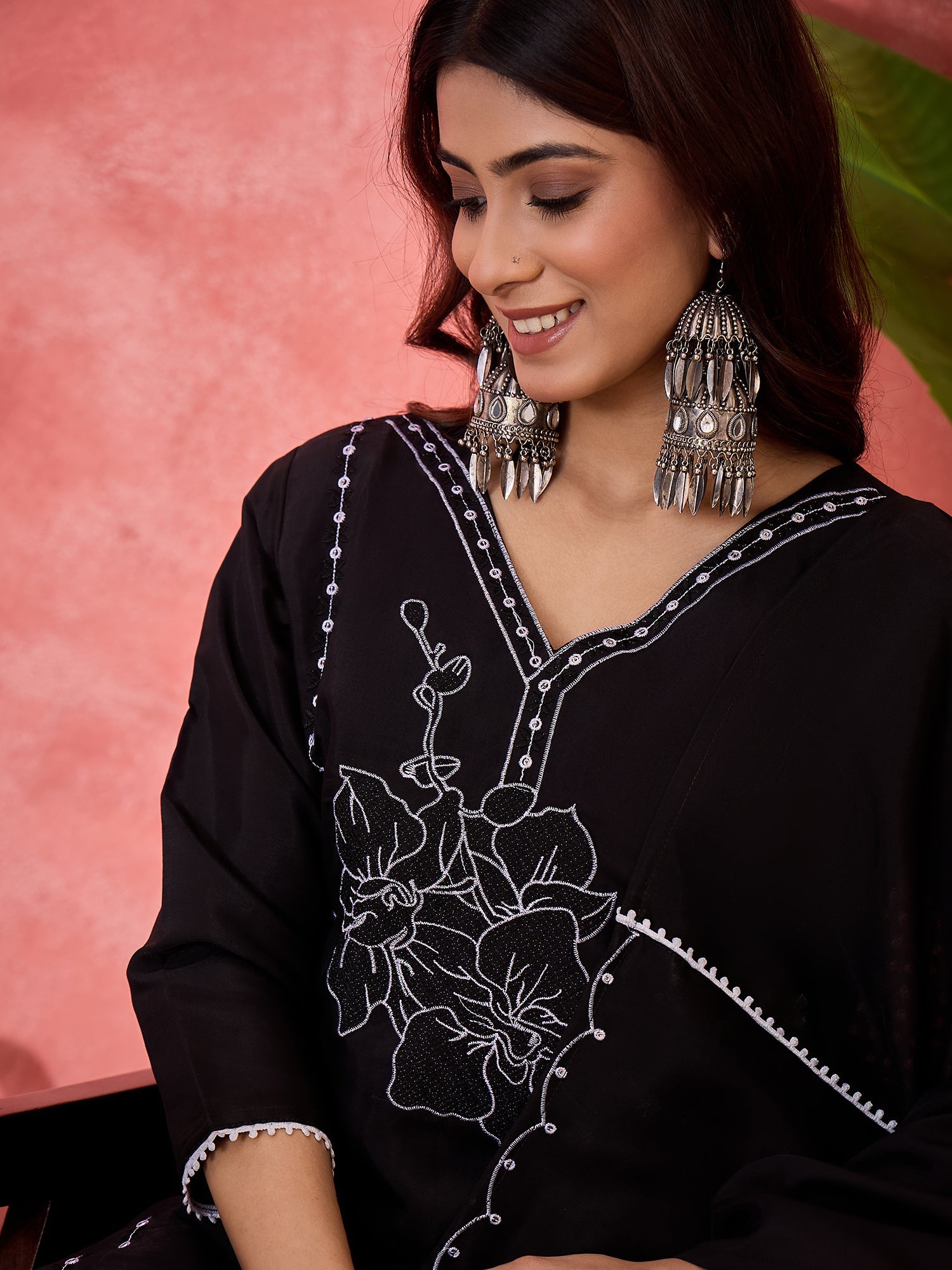 Joban Fashion Black Silk Embroidery Readymade Kurta Set