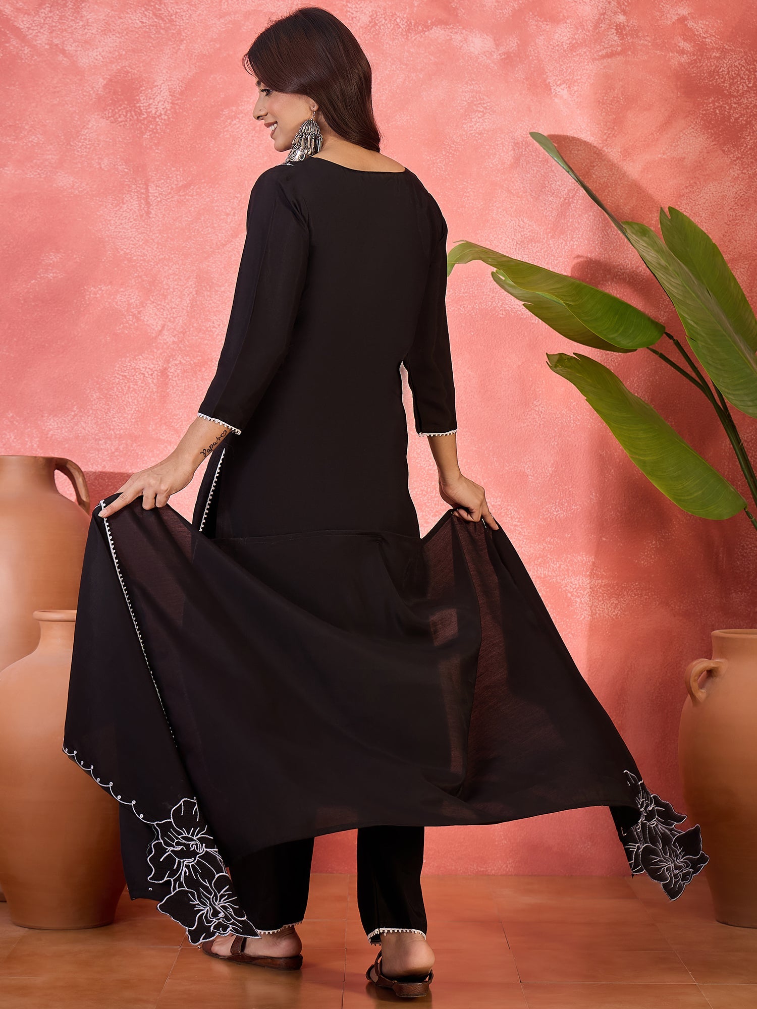 Joban Fashion Black Silk Embroidery Readymade Kurta Set