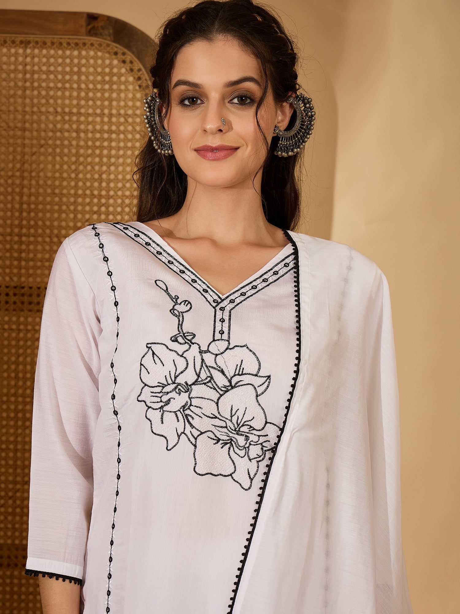 Joban Fashion White Silk Embroidery Readymade Kurta Set