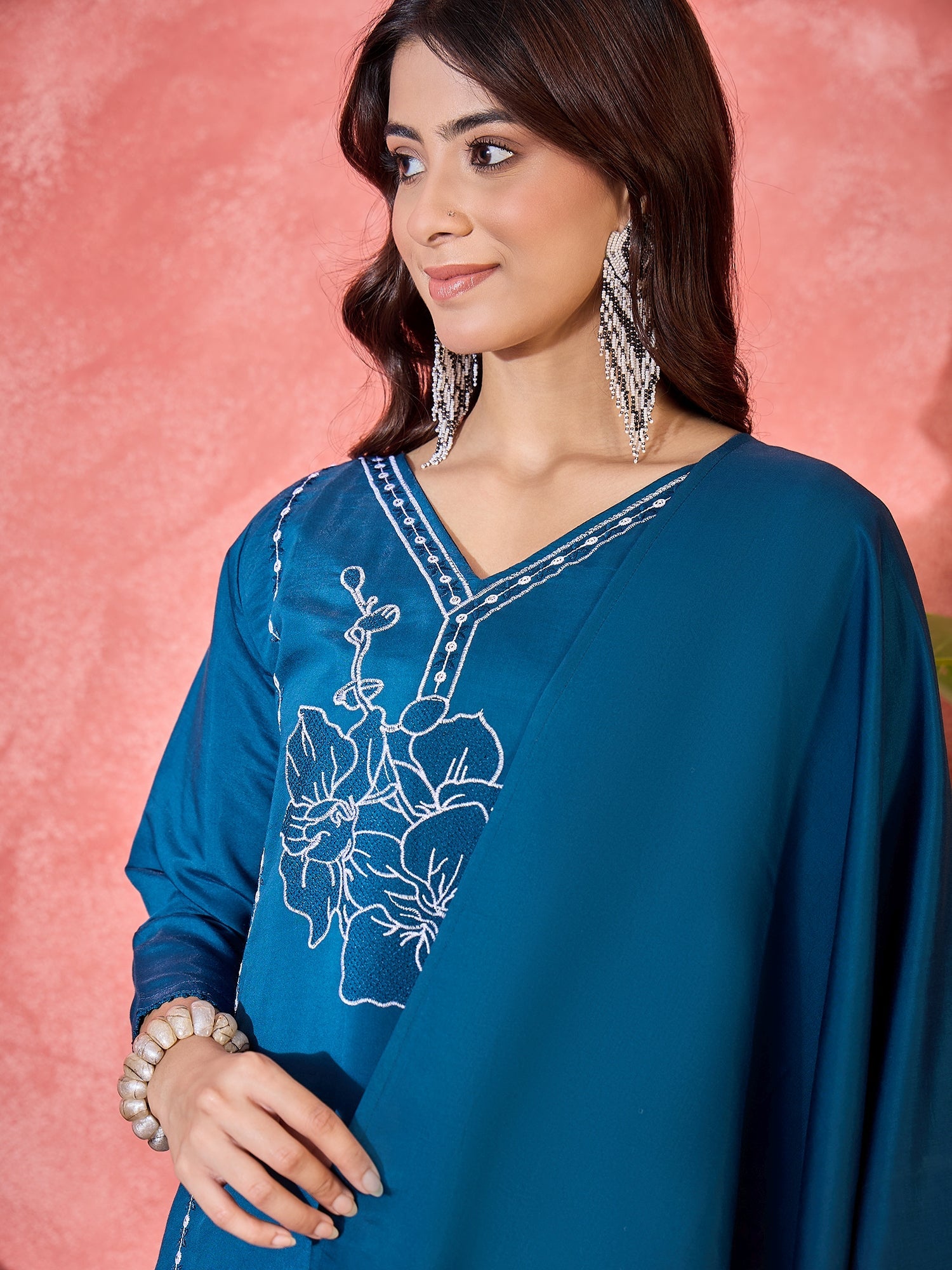 Joban Fashion Teal Silk Embroidery Readymade Kurta Set