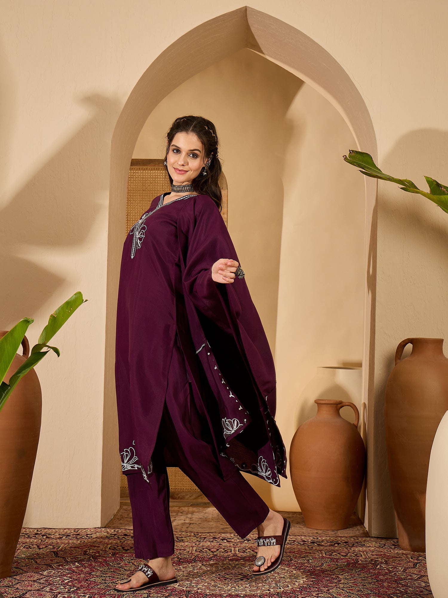 Joban Fashion Purple Silk Embroidery Readymade Kurta Set