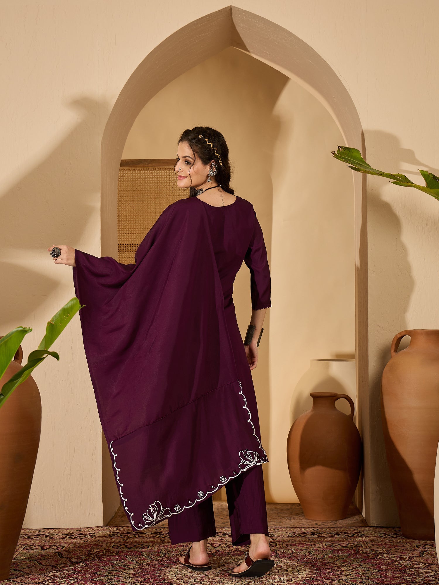 Joban Fashion Purple Silk Embroidery Readymade Kurta Set