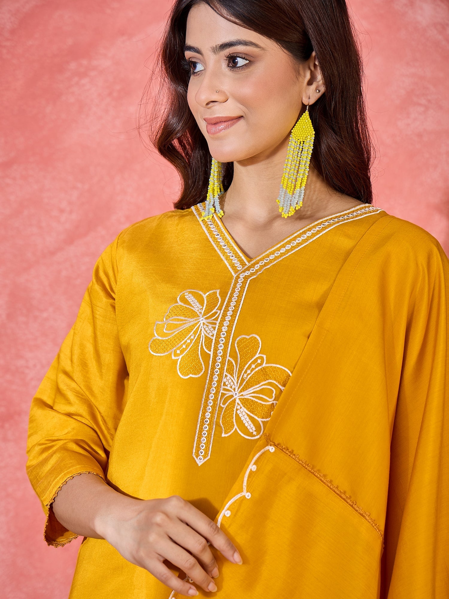 Joban Fashion Yellow Silk Embroidery Readymade Kurta Set