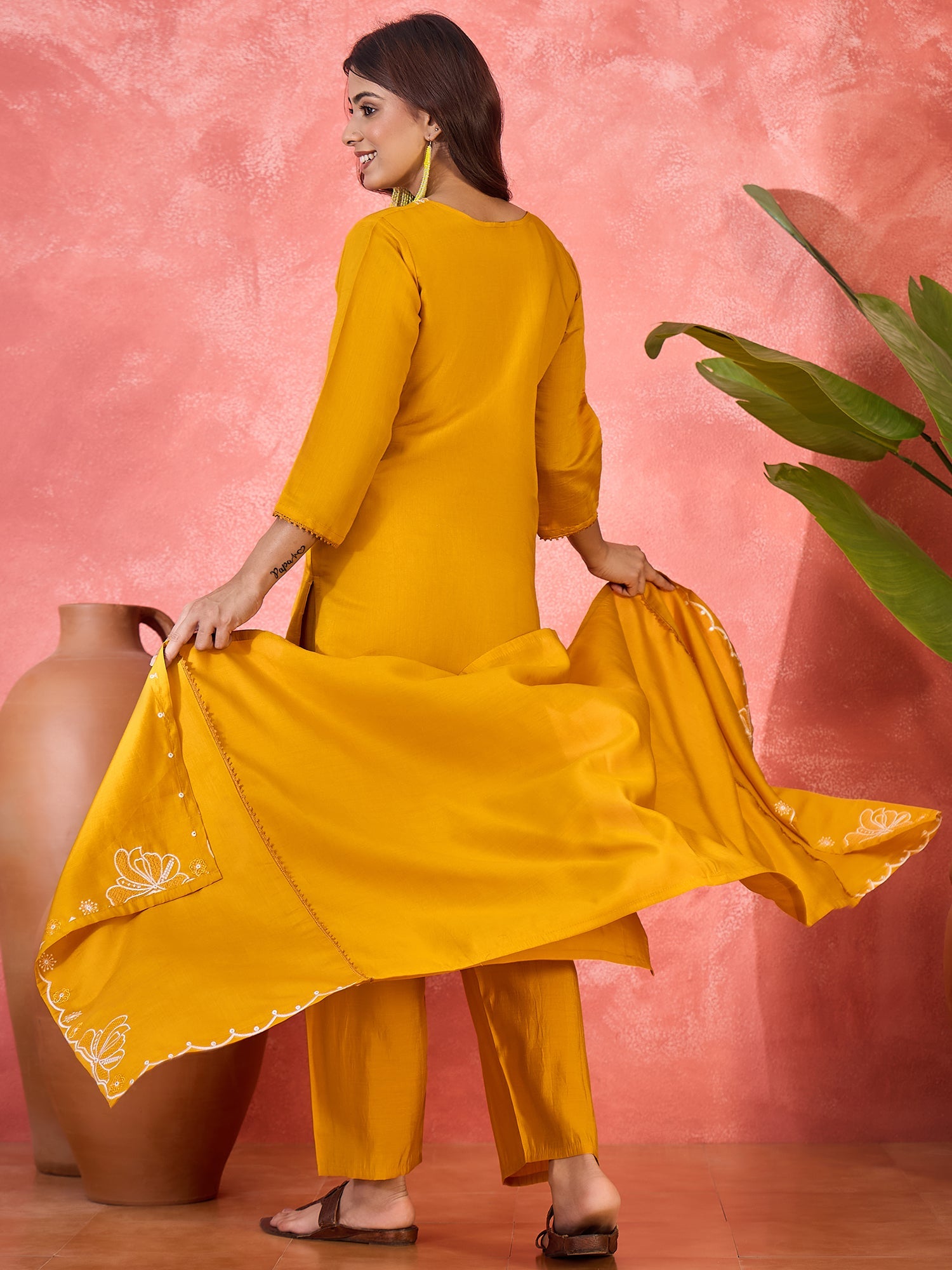 Joban Fashion Yellow Silk Embroidery Readymade Kurta Set