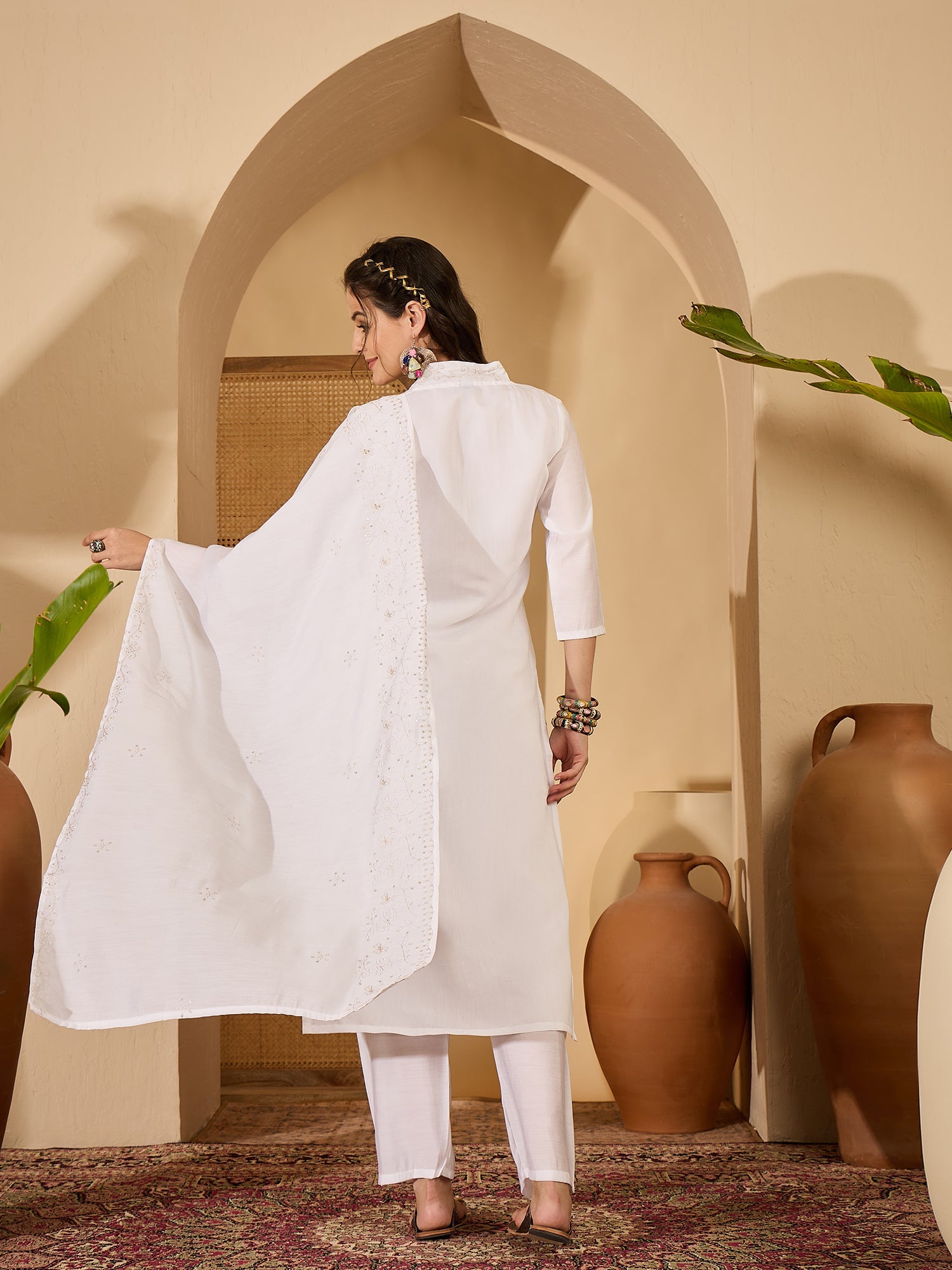 Joban Fashion White Silk Embroidery Readymade Kurta Set