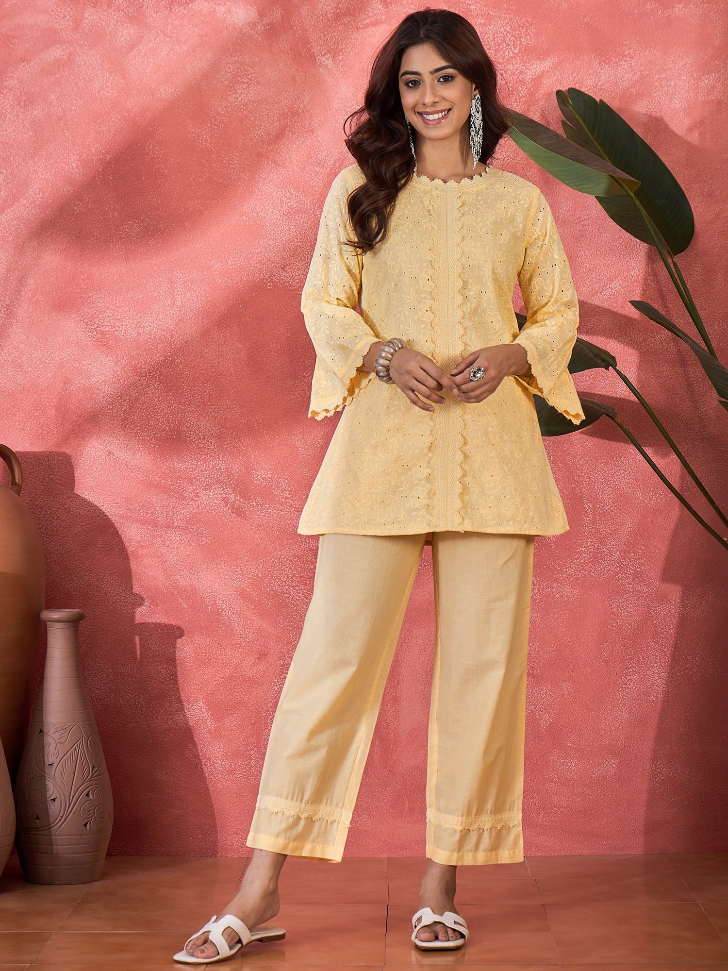 Joban Fashion Cream Cotton Embroidery Readymade Kurta Set