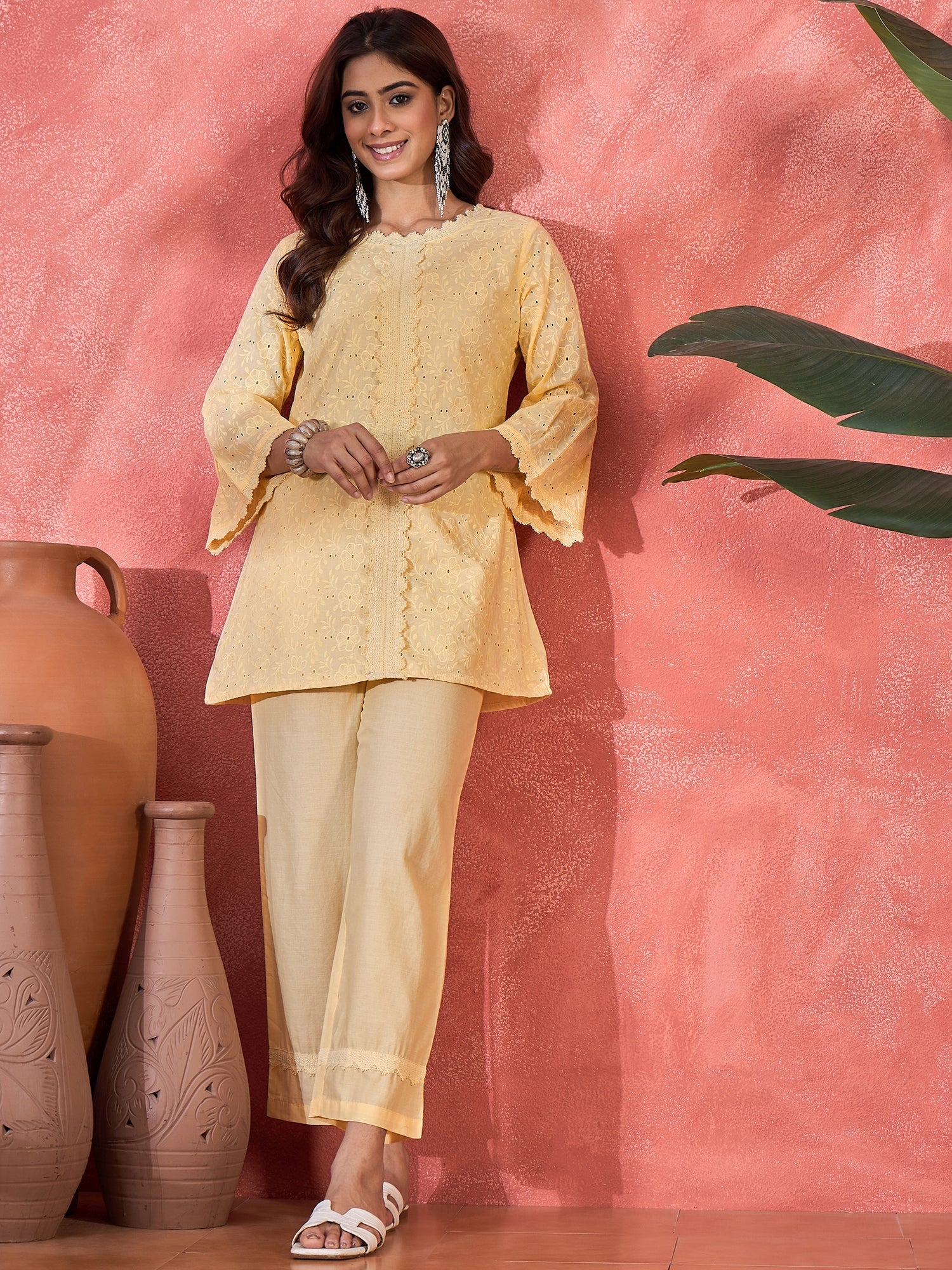 Joban Fashion Cream Cotton Embroidery Readymade Kurta Set