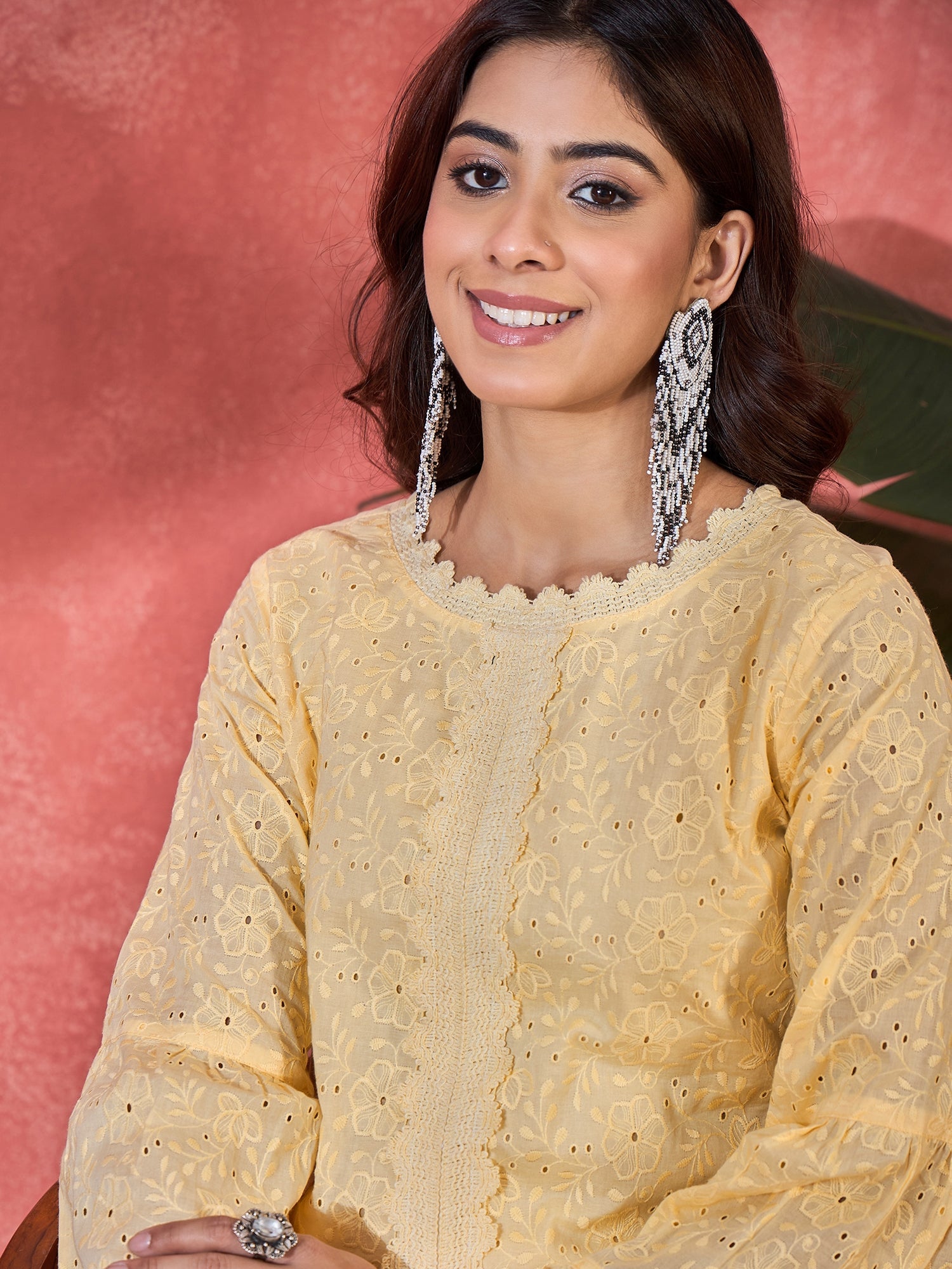 Joban Fashion Cream Cotton Embroidery Readymade Kurta Set