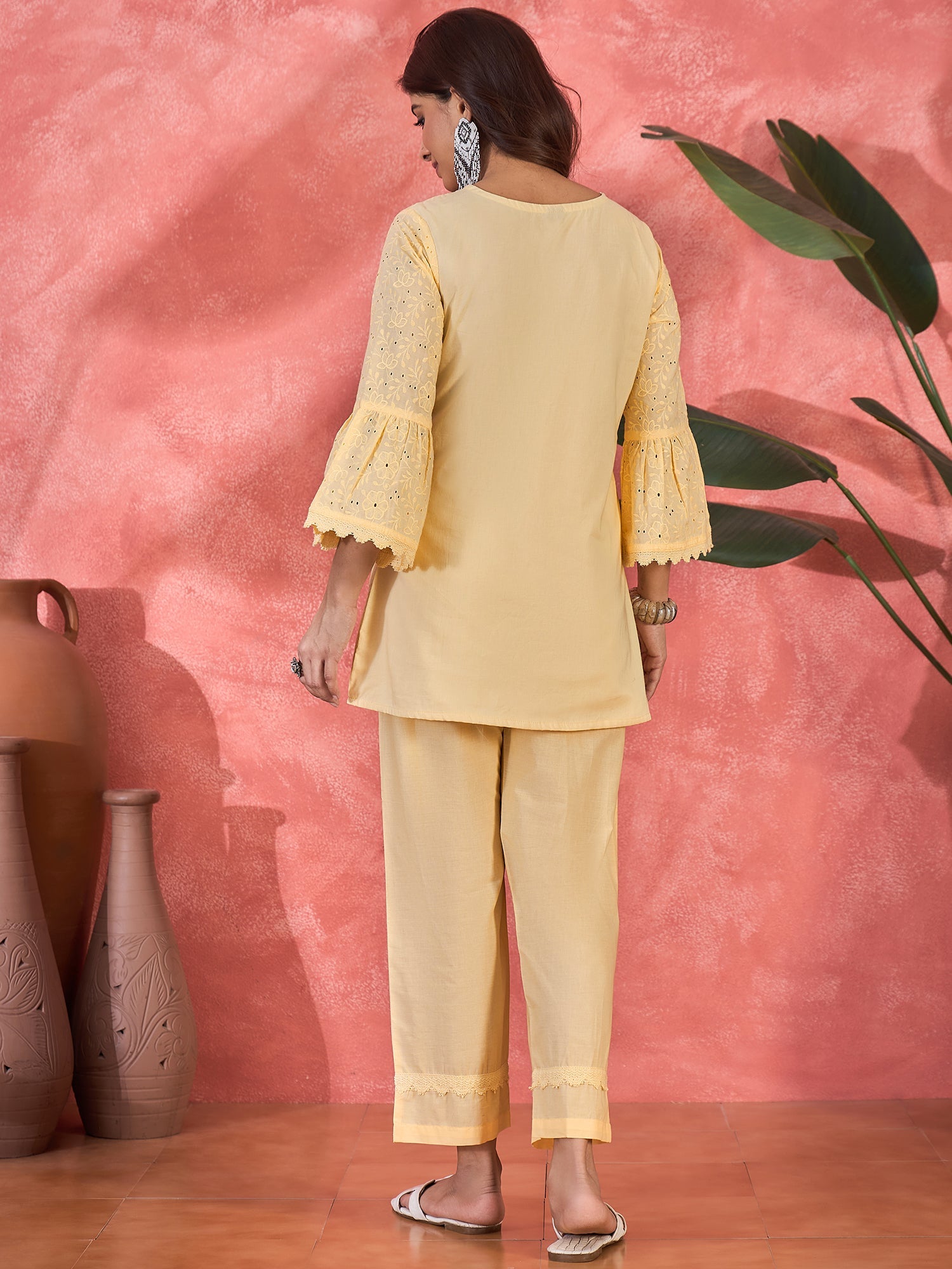 Joban Fashion Cream Cotton Embroidery Readymade Kurta Set
