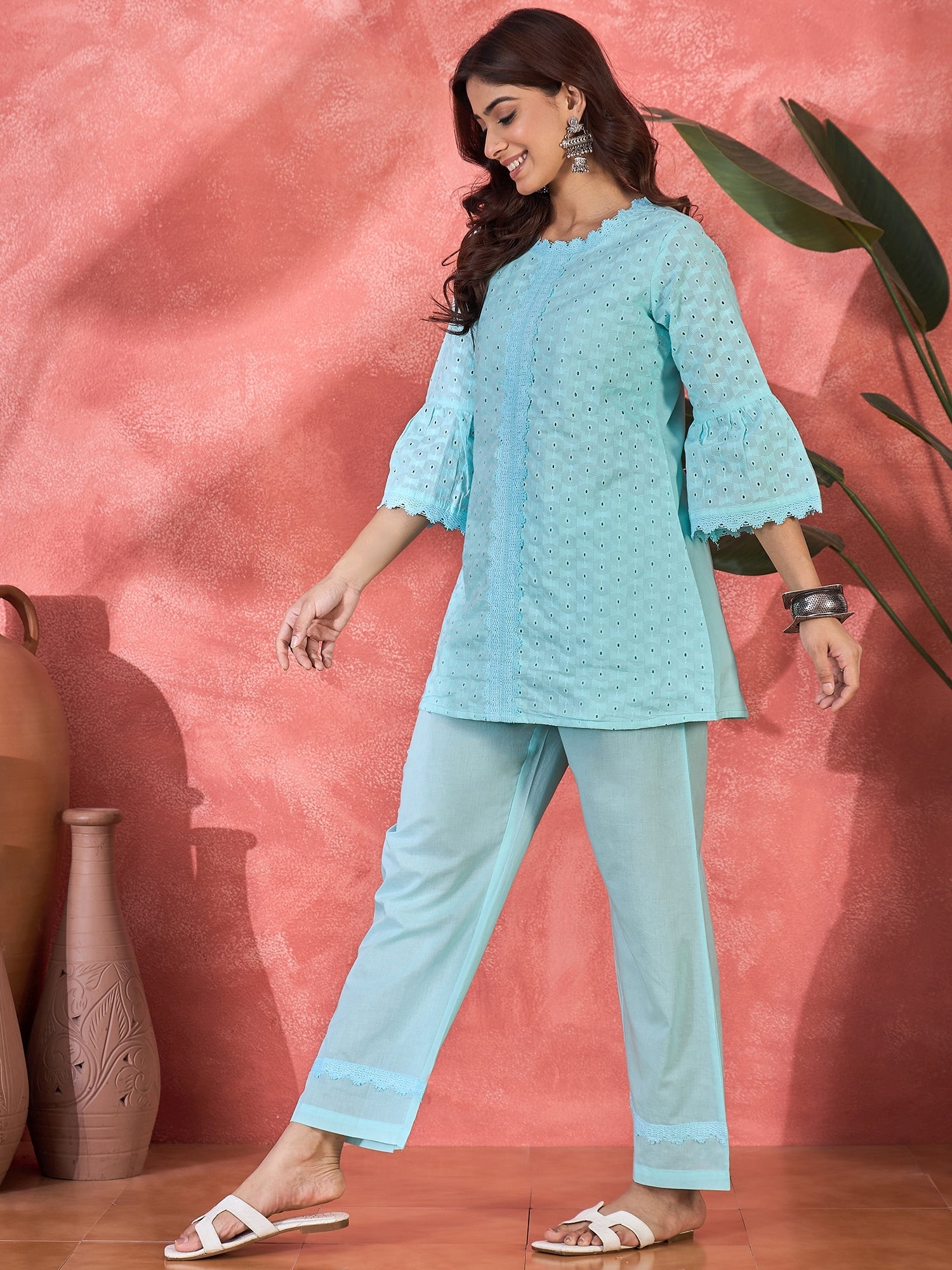 Joban Fashion Sky Blue Cotton Embroidery Readymade Kurta Set