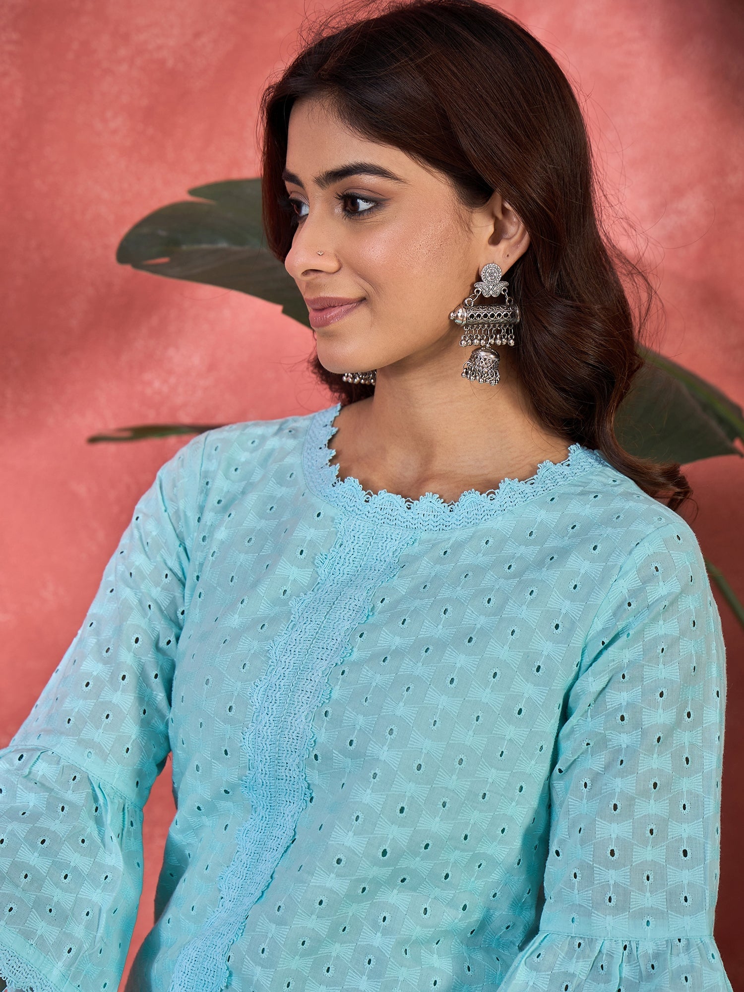 Joban Fashion Sky Blue Cotton Embroidery Readymade Kurta Set