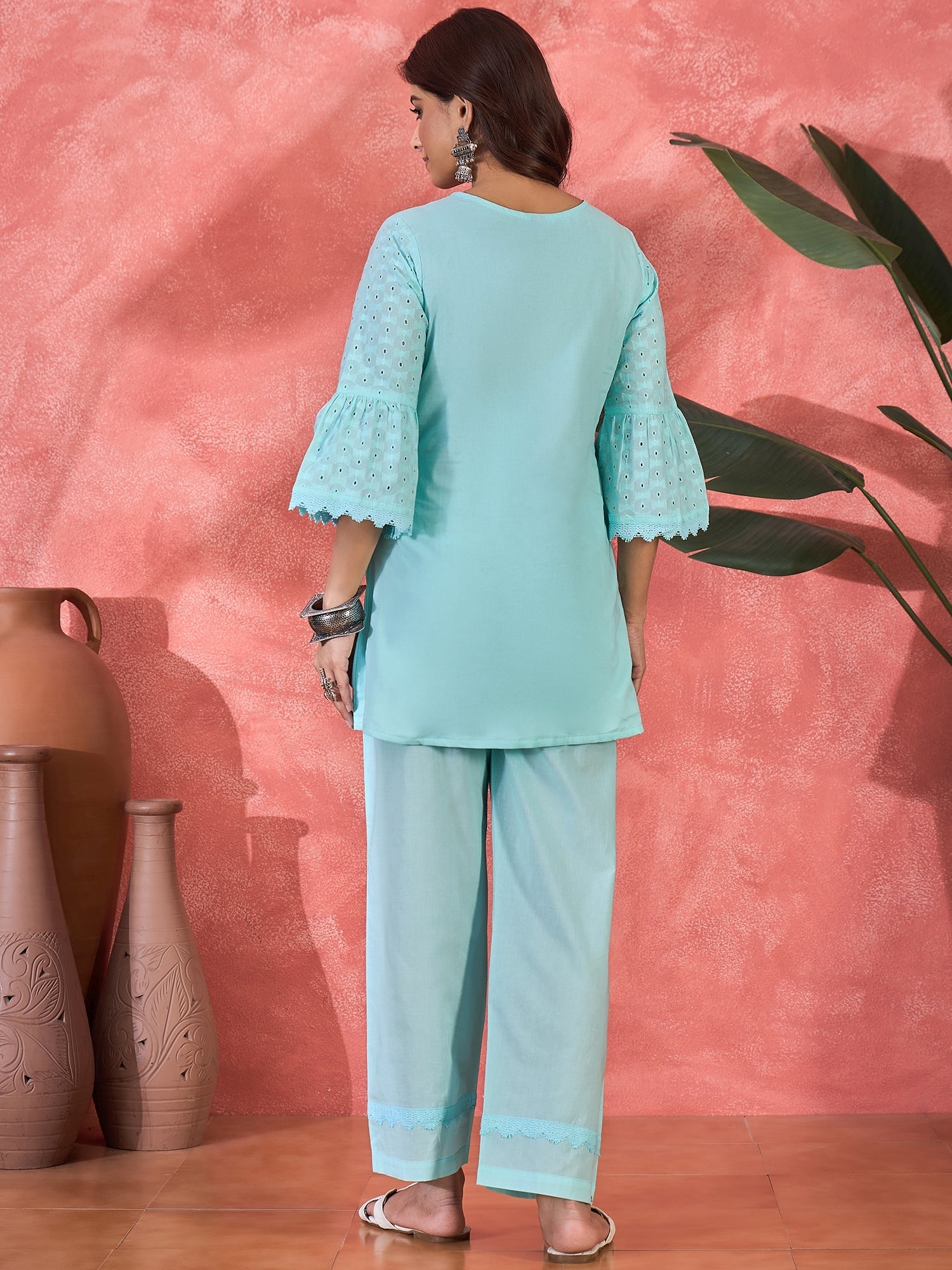Joban Fashion Sky Blue Cotton Embroidery Readymade Kurta Set