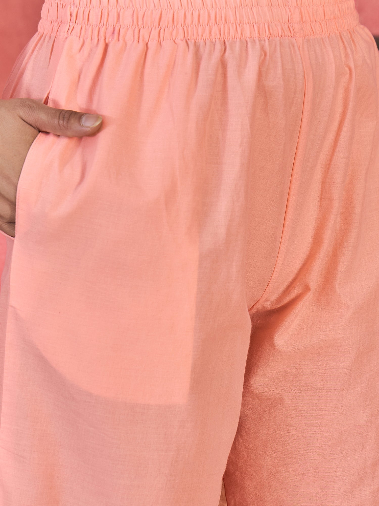 Joban Fashion Peach Cotton Embroidery Readymade Kurta Set