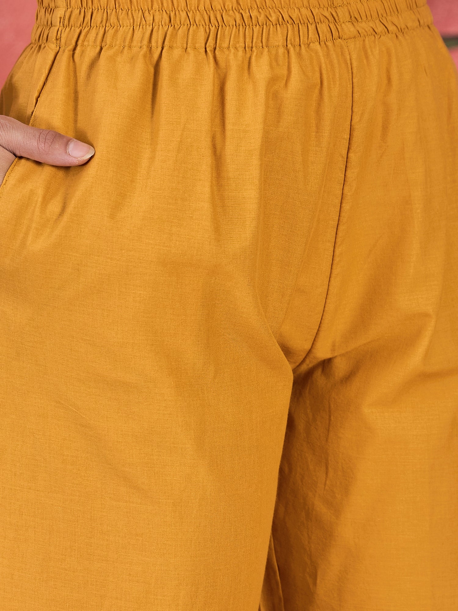 Joban Fashion Mustard Cotton Embroidery Readymade Kurta Set