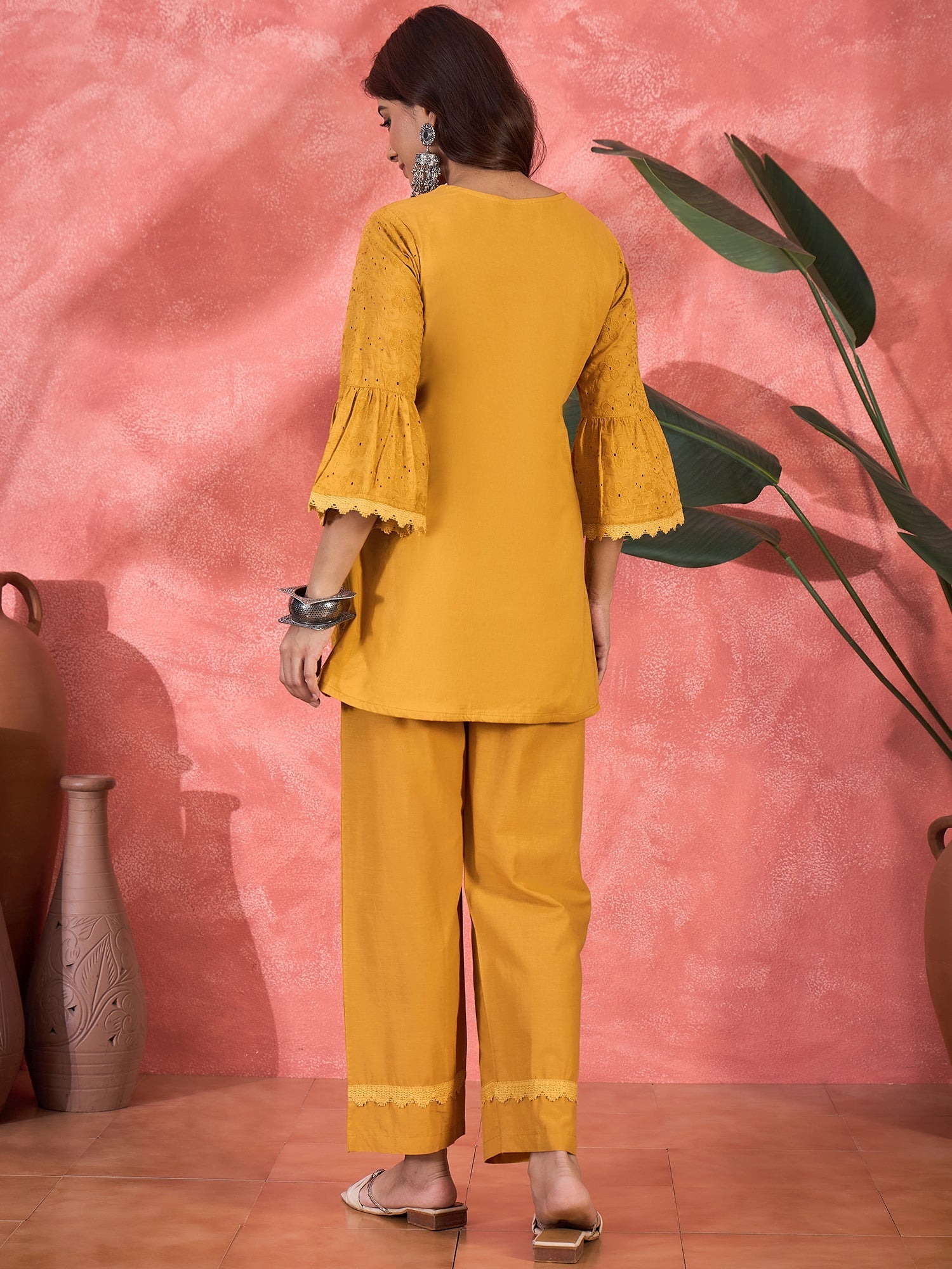 Joban Fashion Mustard Cotton Embroidery Readymade Kurta Set