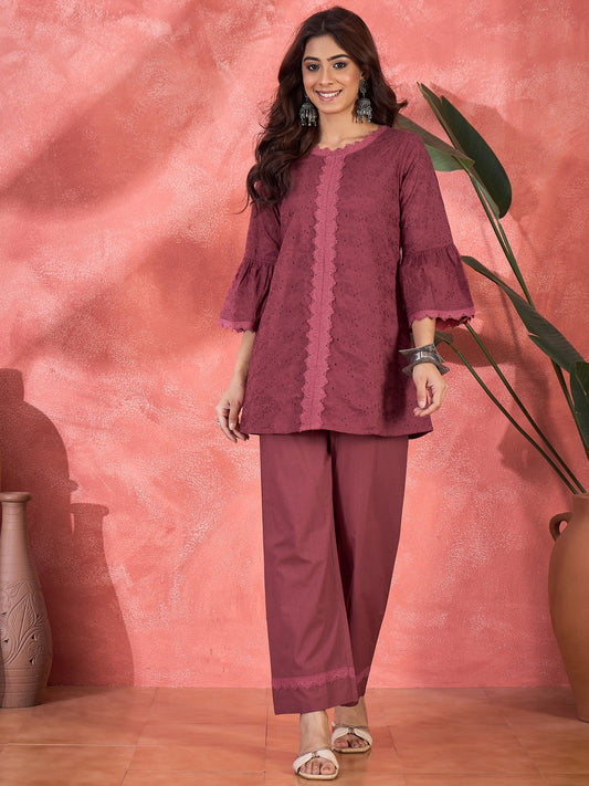 Joban Fashion Maroon Cotton Embroidery Readymade Kurta Set