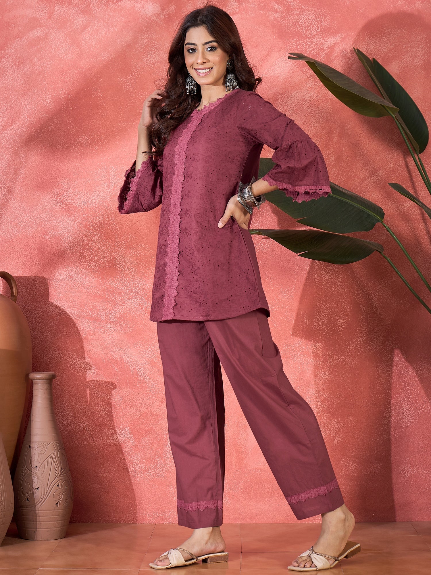 Joban Fashion Maroon Cotton Embroidery Readymade Kurta Set
