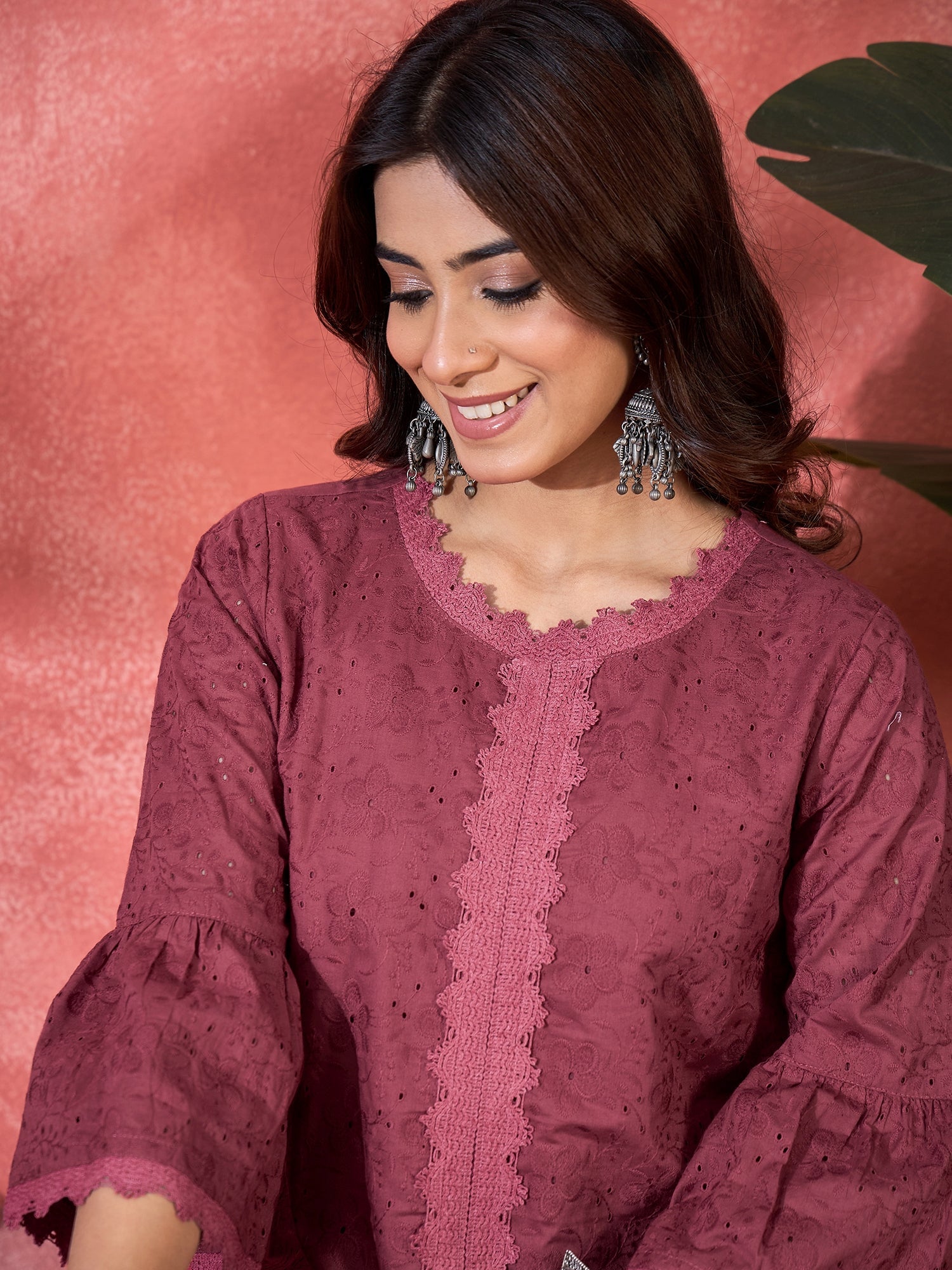 Joban Fashion Maroon Cotton Embroidery Readymade Kurta Set