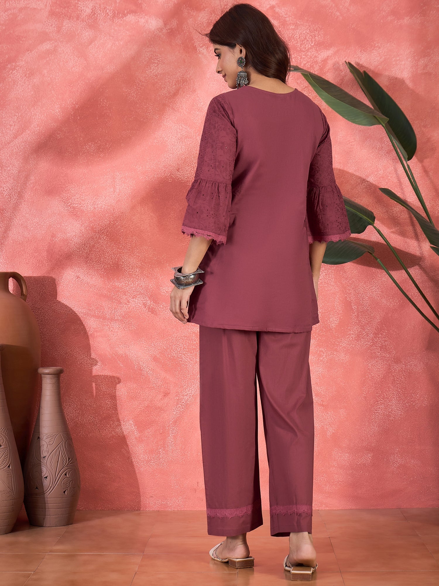 Joban Fashion Maroon Cotton Embroidery Readymade Kurta Set