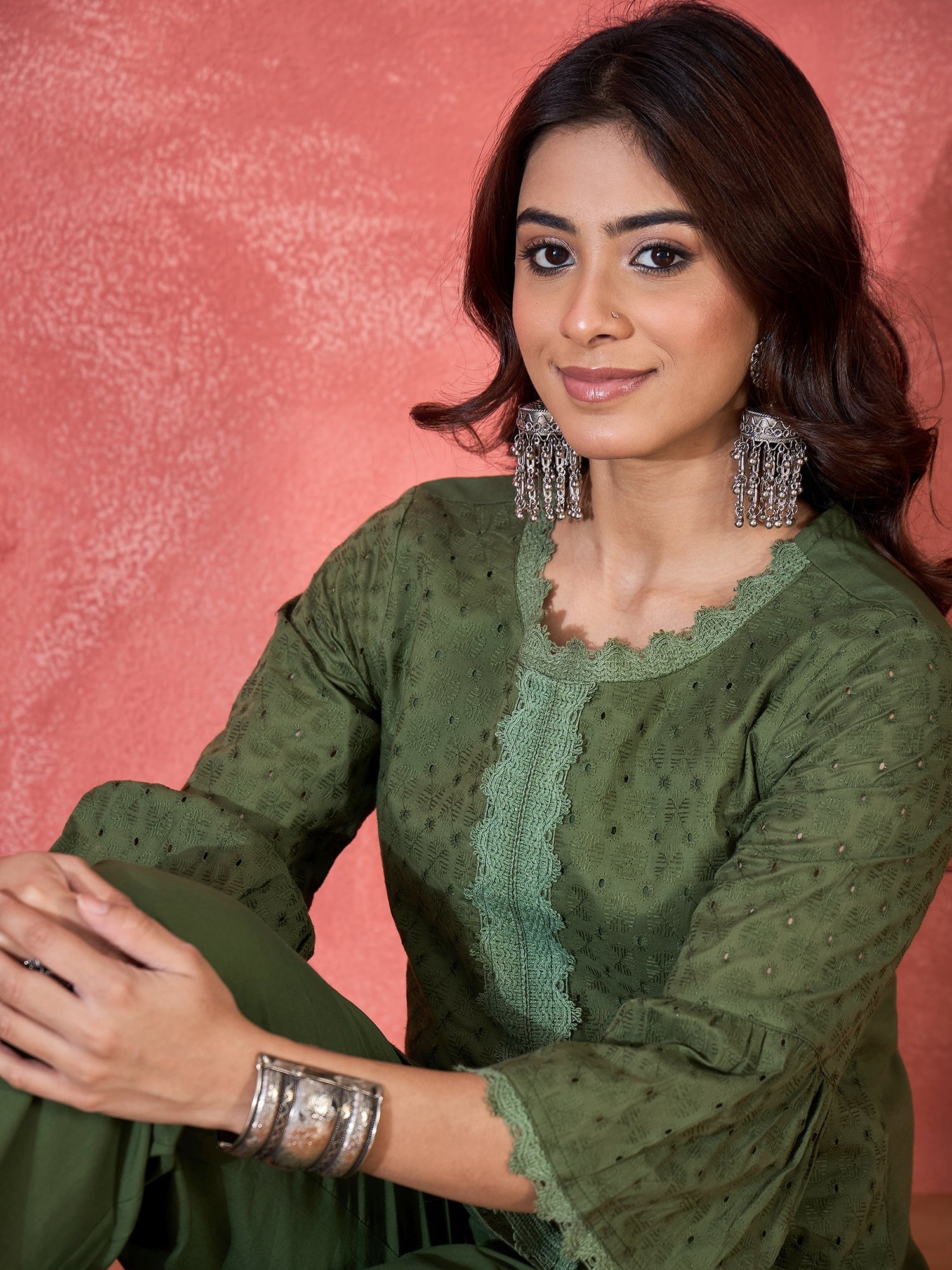 Joban Fashion Green Cotton Embroidery Readymade Kurta Set