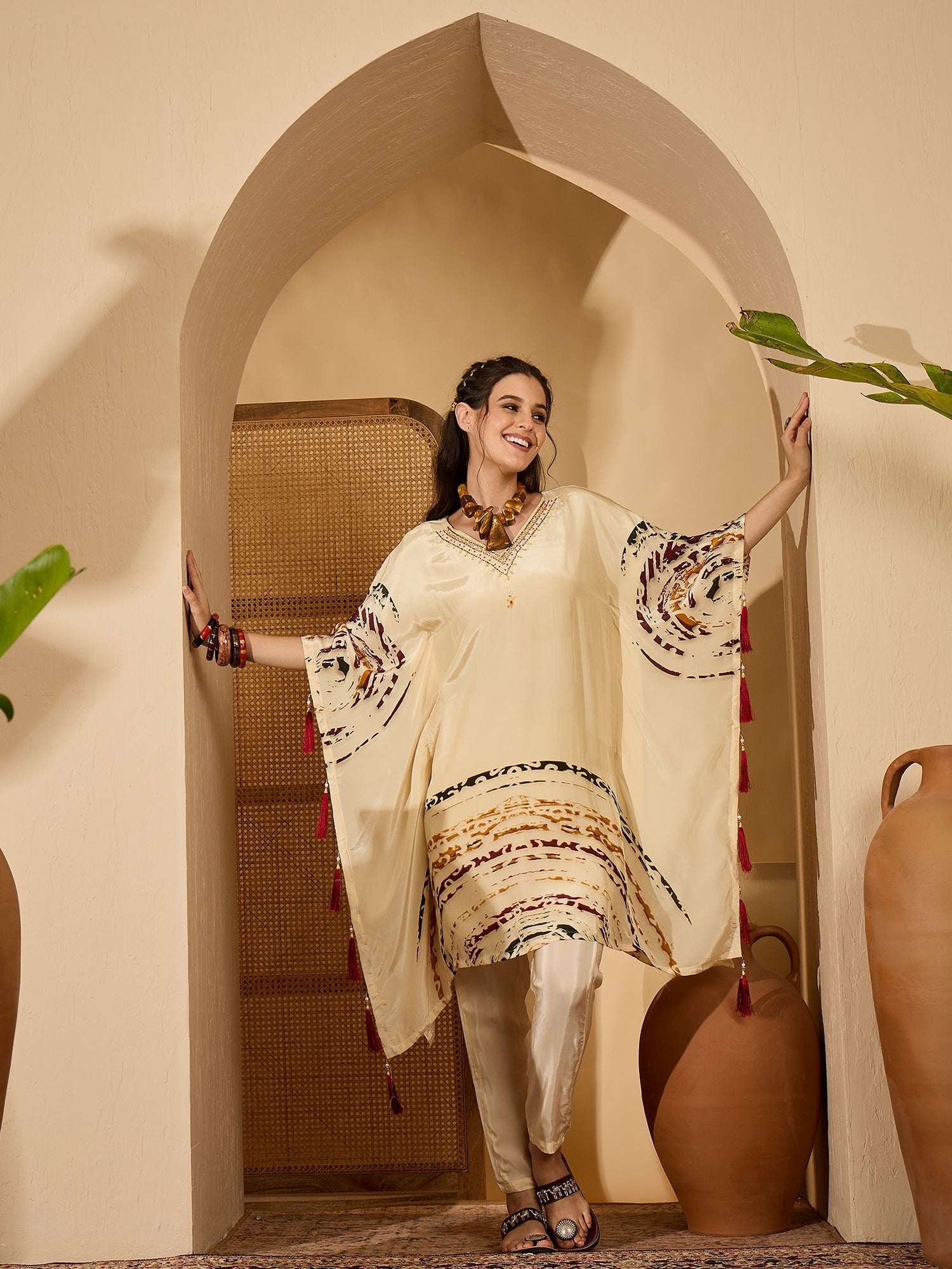 Joban Fashion Cream Silk Printed Readymade Kurta Set