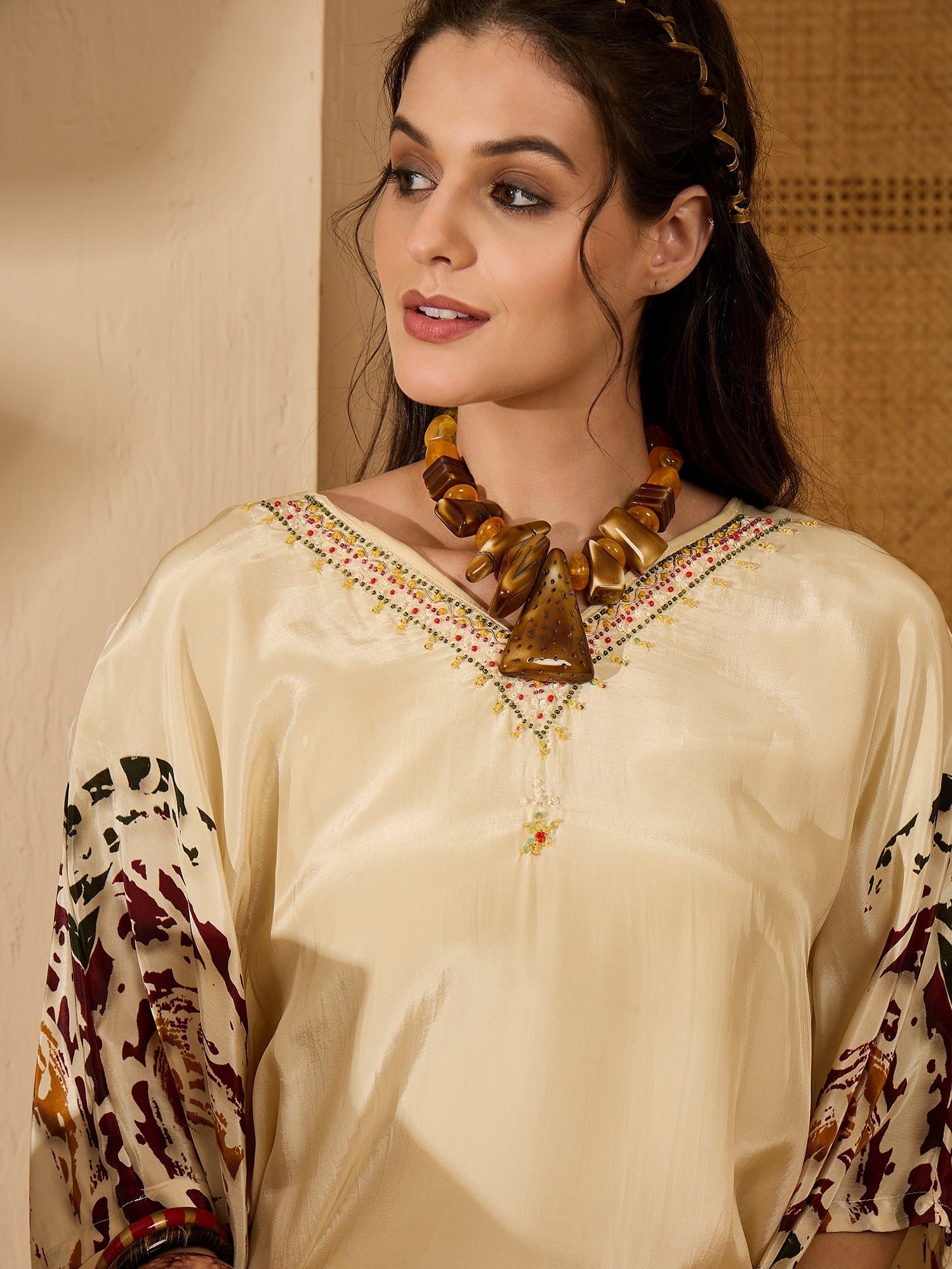 Joban Fashion Cream Silk Printed Readymade Kurta Set